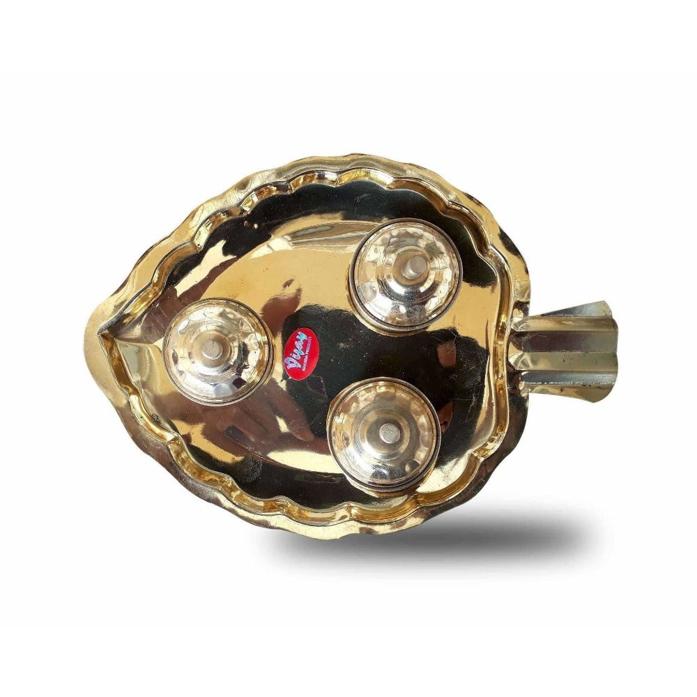 Leaf Shape Brass Tray with Haldi Boxes - Distacart