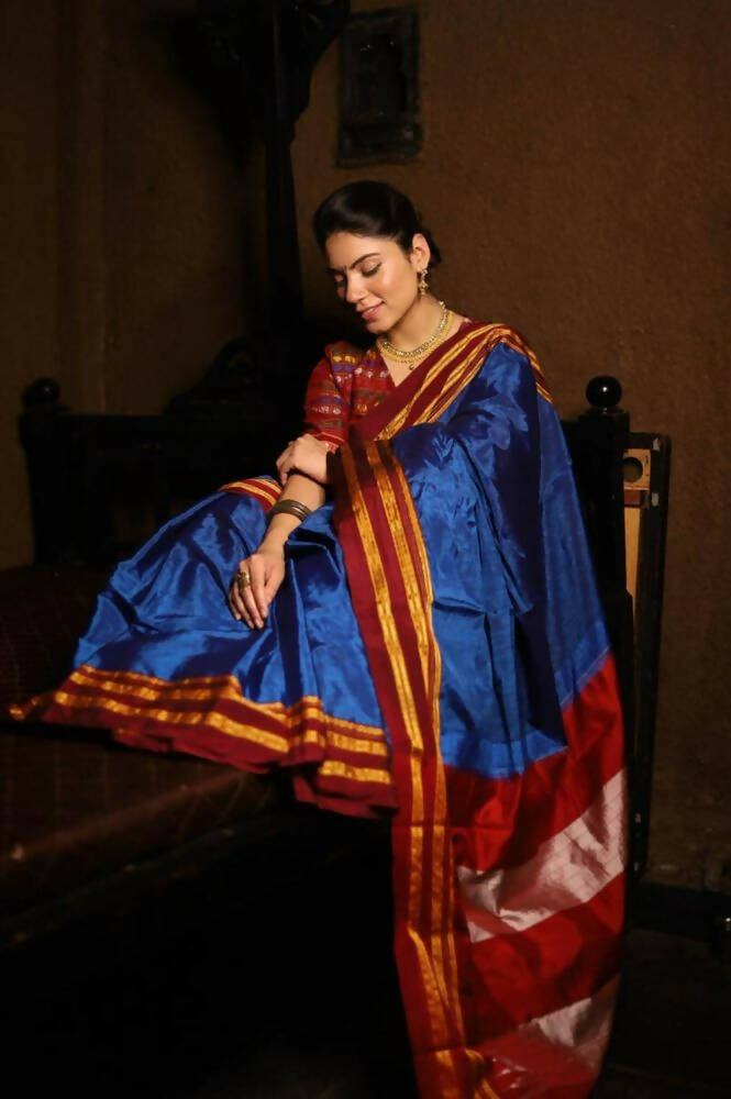 Very Much Indian Handloom Cotton Viscose Ilkal Saree - Royal Blue - Distacart