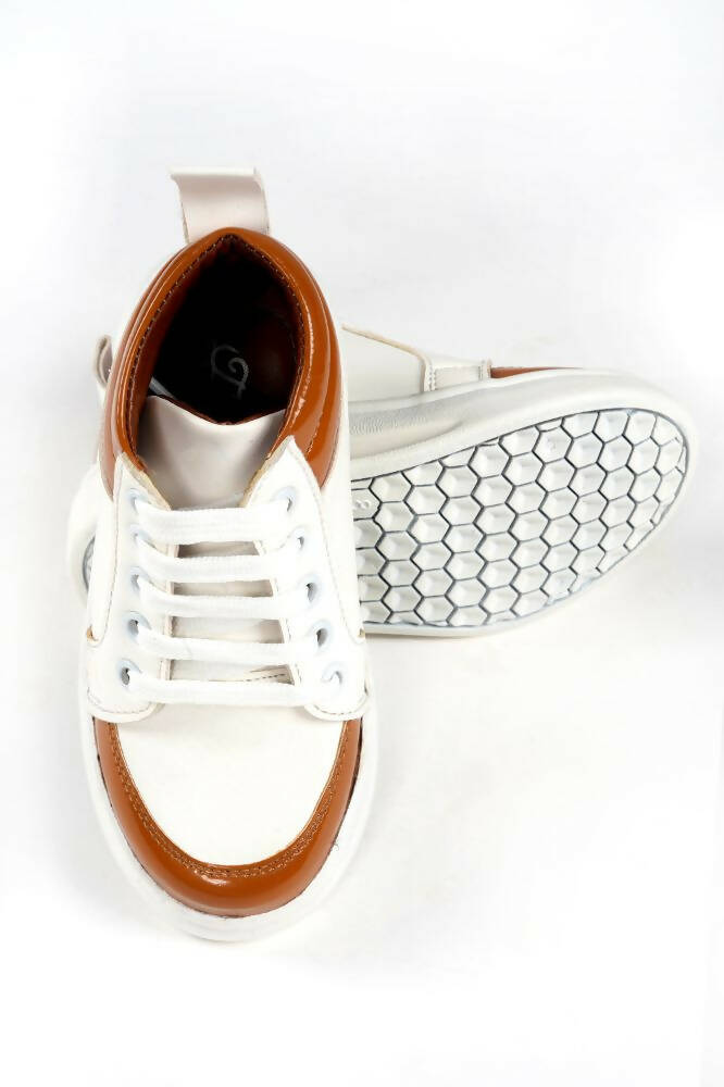 Tiny Bugs For Boys & Girls Mid Top Sneakers - White & Tan - Distacart