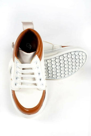Tiny Bugs For Boys & Girls Mid Top Sneakers - White & Tan - Distacart