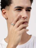 Thumbnail for NVR Men's Rhodium-Plated Silver-Toned Stainless Steel Finger Ring - Distacart