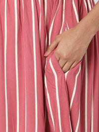 Thumbnail for Manet Three Fourth Maternity Dress Striped With Concealed Zipper Nursing Access - Pink - Distacart
