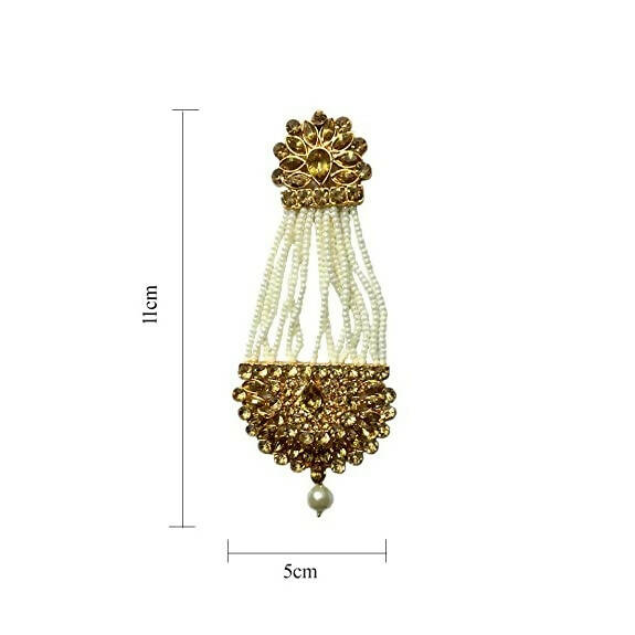 Tiaraa Golden Pearl Polki Studded Kundan Earrings - Distacart