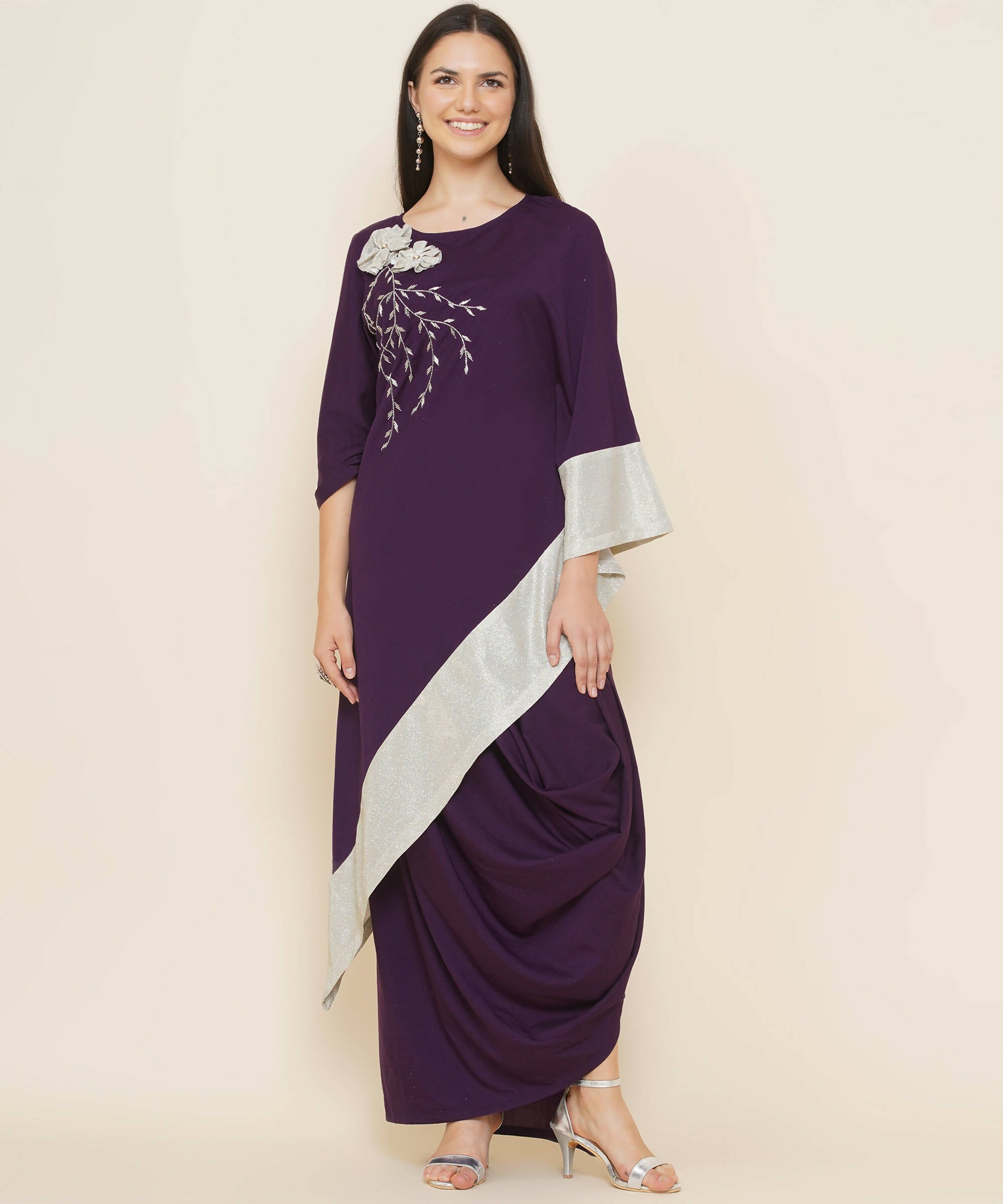 Women Republic Purple Assmetrical Kurta With Cowl Dhoti - Distacart