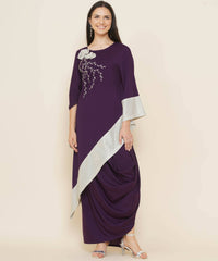 Thumbnail for Women Republic Purple Assmetrical Kurta With Cowl Dhoti - Distacart