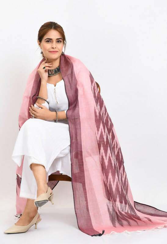 Mominos Fashion Moeza Women's Handloom Cotton Ikkat Maroon Dupatta - Distacart