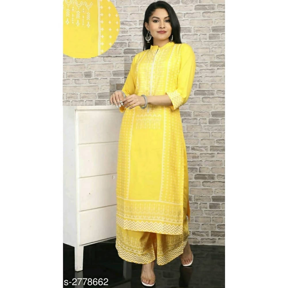 Vamika Yellow Embroidery Rayon Party And Casual Wear Kurta Set