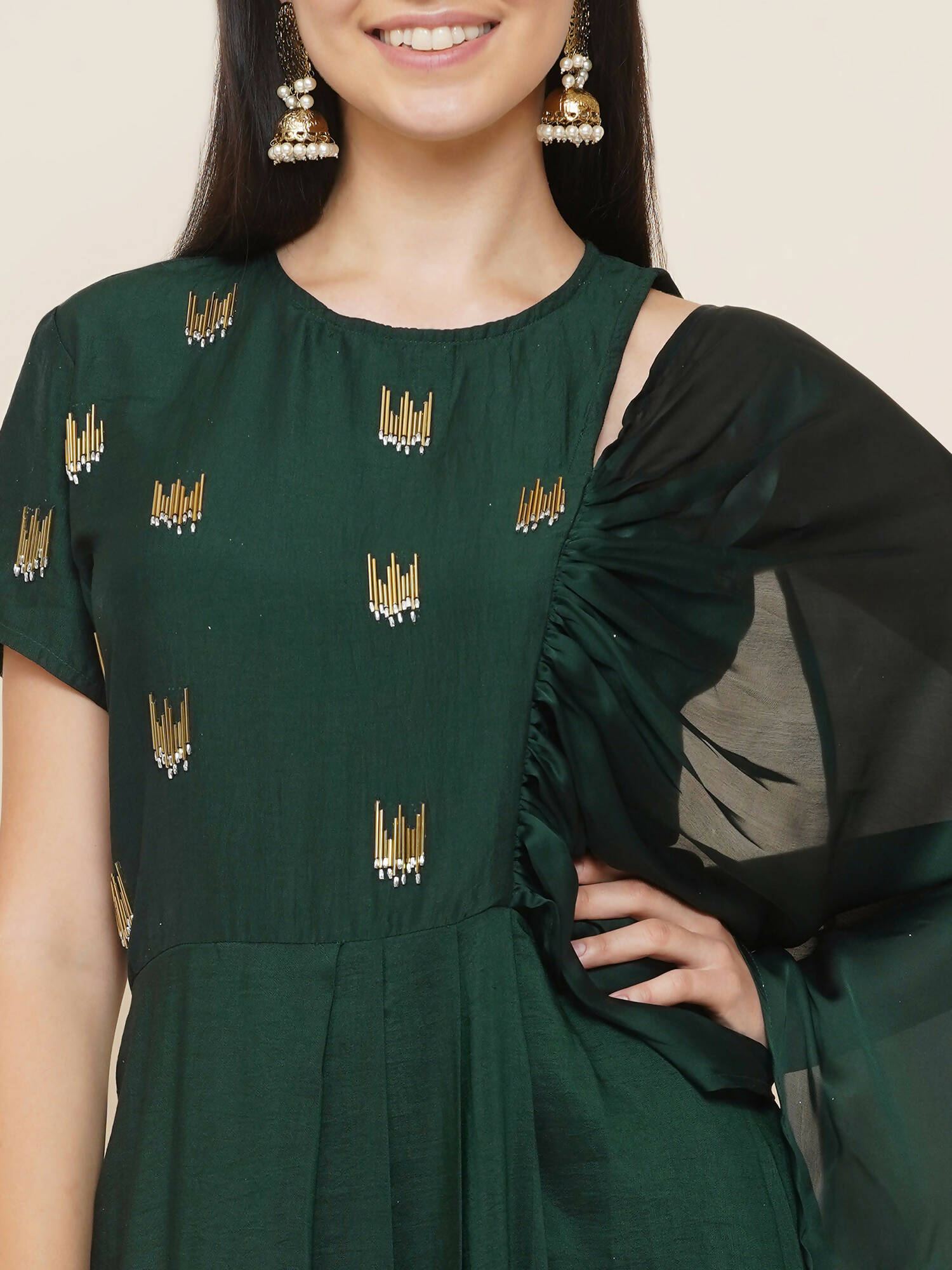 Women Republic Green Hand Embellished Gown - Distacart