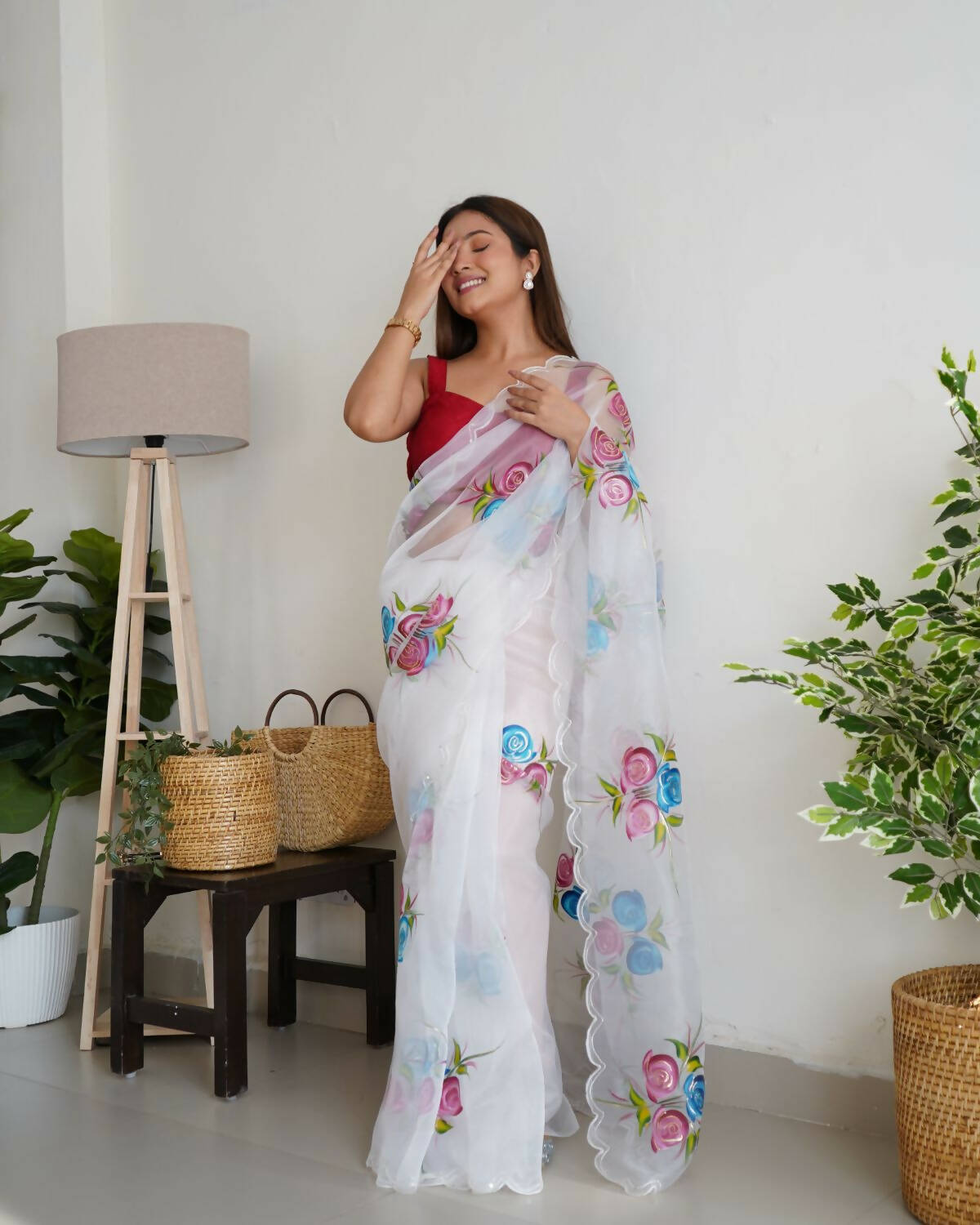 Vastrasky White Organza Saree - Distacart