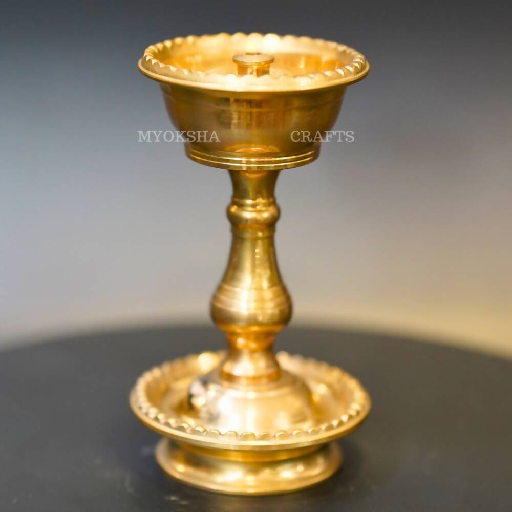 Brass Bowl Diya with Designed Stand - Distacart