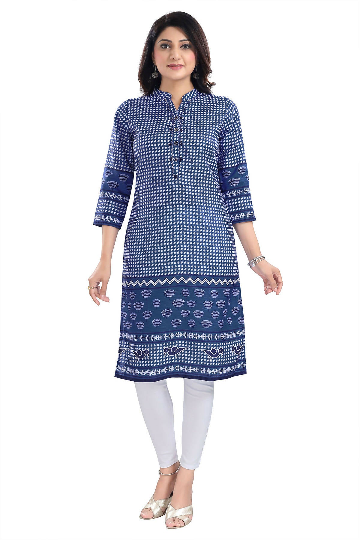 Snehal Creations Indigo Blue Designer Digital Print Cotton Slub Fabric Long Kurti Tunic - Distacart