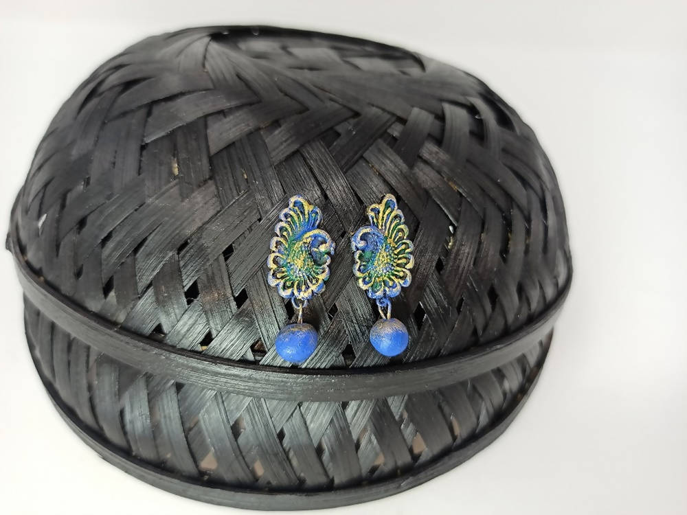 Terracotta Peacock Stud With Drop