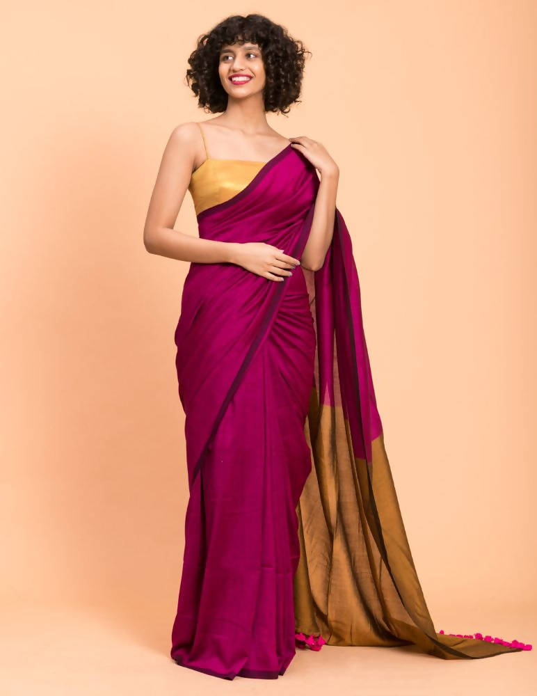 Suta Pink Golden Colorblocked Saree - Distacart
