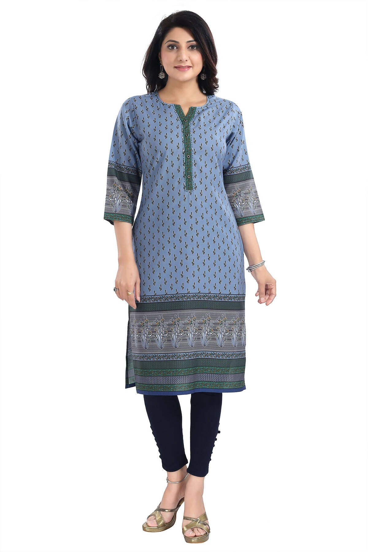 Snehal Creations Aesthetic Blue Digital Print Cotton Slub Long Kurti Tunic - Distacart