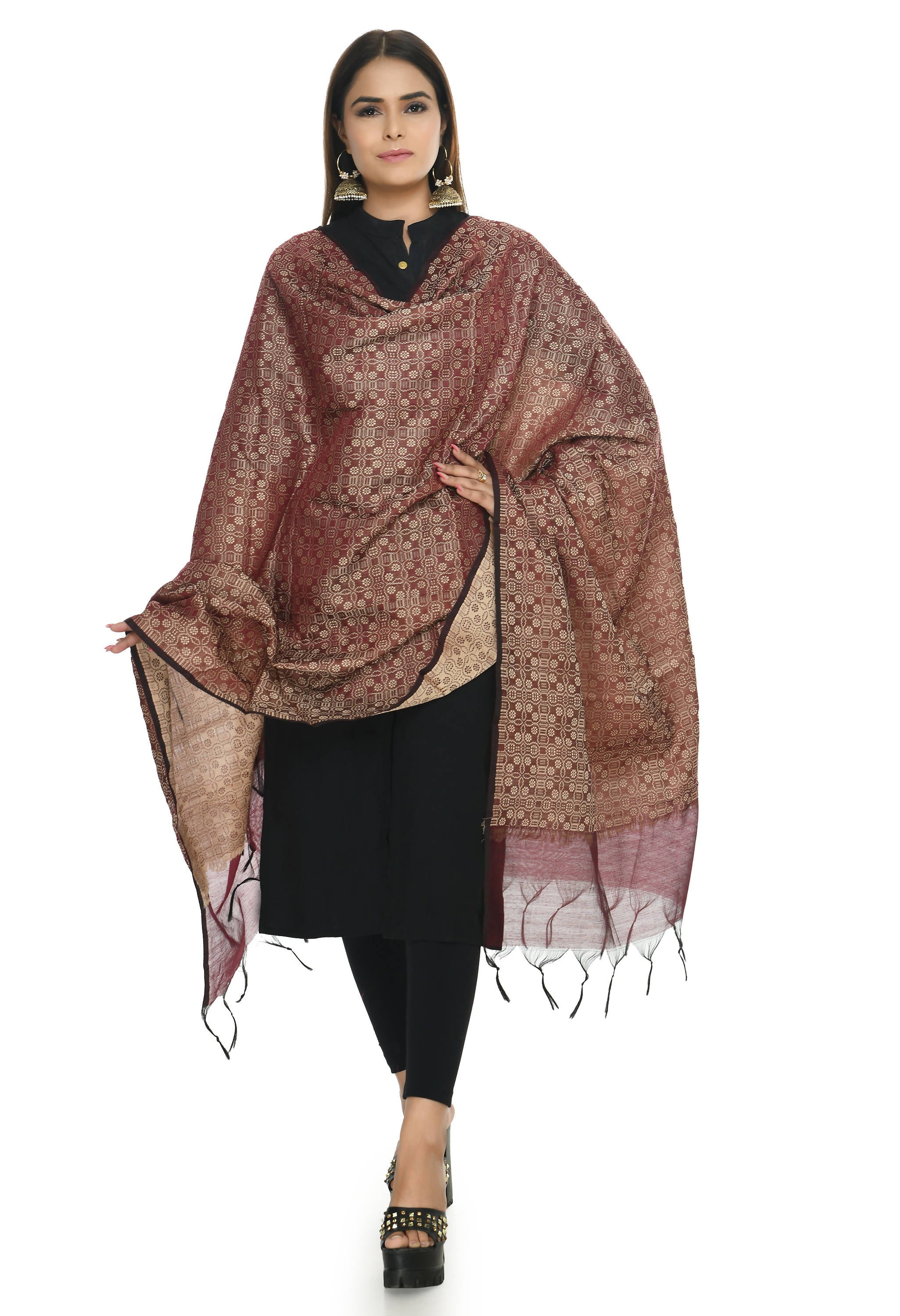 Mominos Fashion Moeza Handloom Cotton Dark Maroon Dupatta - Distacart