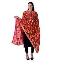 Thumbnail for SWI Stylish Women's Embroidered Phulkari Chiffon Magenta Dupatta