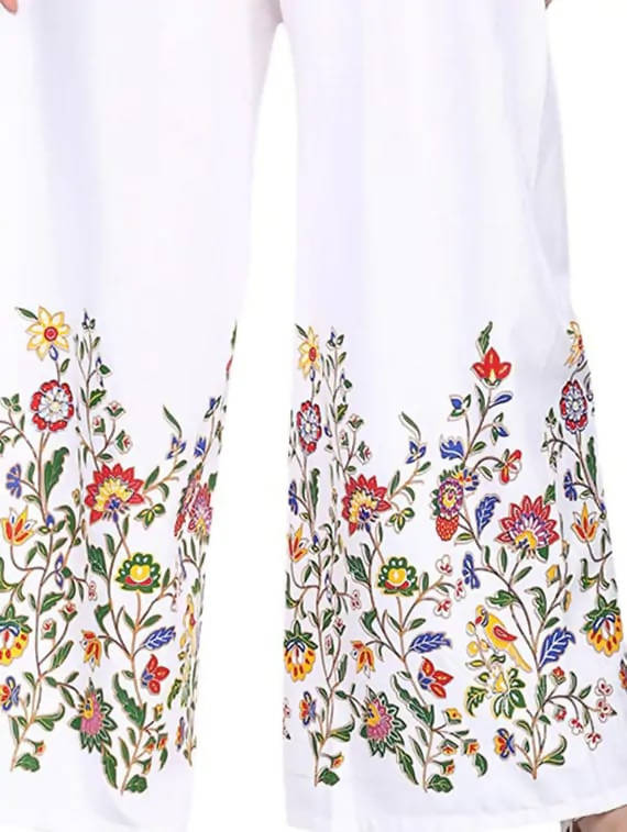Mominos Fashion White Floral Design Palazzo