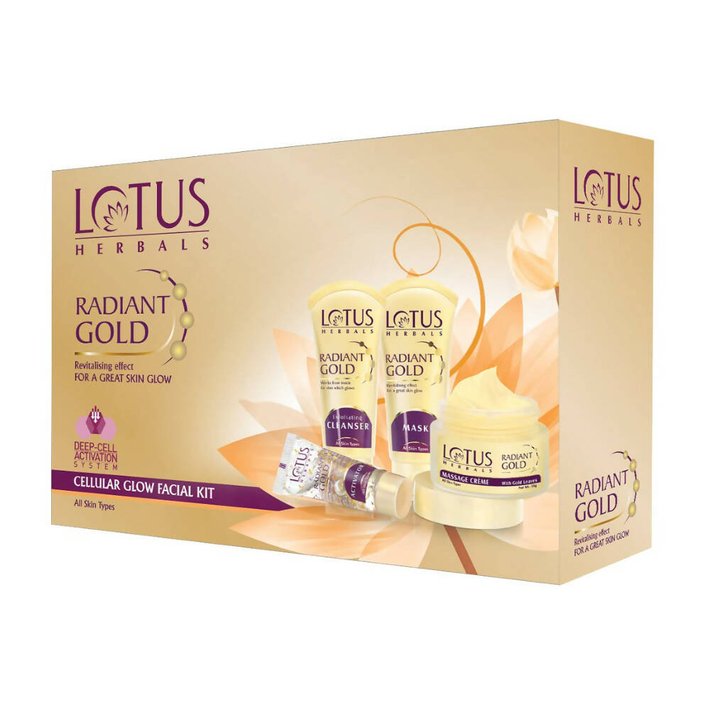 Lotus Herbals Radiant Gold Cellular Glow Facial Kit For All Skin Types - Distacart