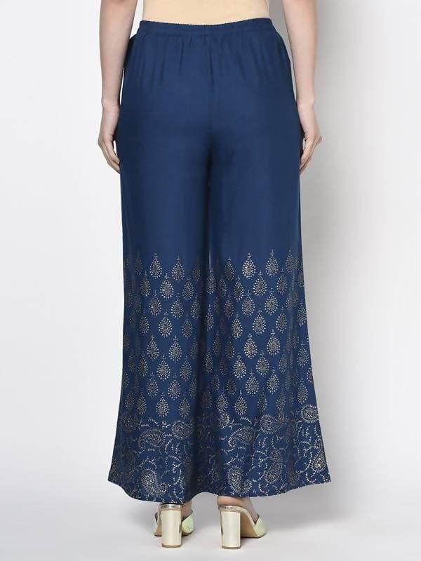 Aniyah Rayon Blue Color Gold Print Flared Slip-On Palazzo (AN-209K)
