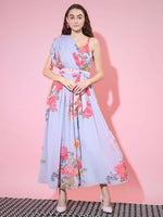 Thumbnail for Myshka Women's Grey Floral Printed Empire Dress - Distacart
