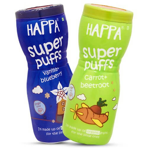 Happa Organic Multigrain Vanilla Blueberry & Carrot Beetroot Melts Super Puffs Combo(8 Months+) - Distacart