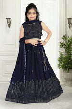 Thumbnail for Wedding Designer Navy Blue Pure Georgette Kidswear Lehenga - Aaradhna - Distacart