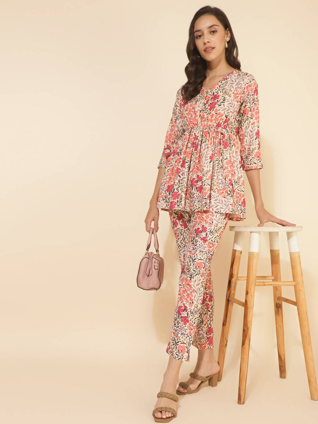 Janasya Women's Multicolor Moss Floral Printed Casual Flared Co-ords - Distacart