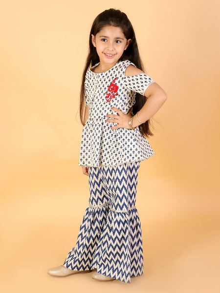 Lil Drama Girls Top With Sharara Set - Blue - Distacart