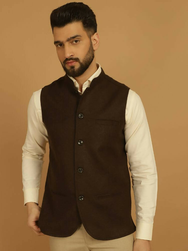 Even Apparels Pure Wool Nehru Jacket - Brown - Distacart