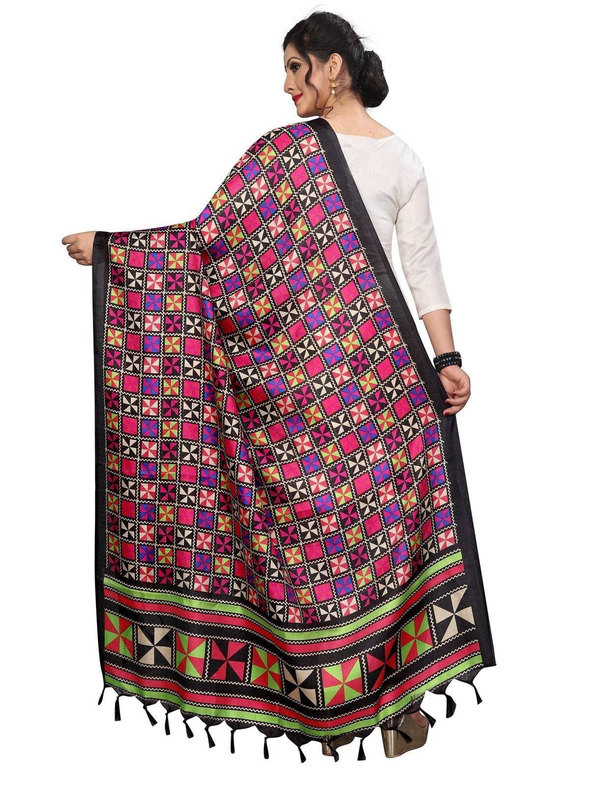 Vamika Black Printed Khadi Bhagalpuri Latest Traditional Dupatta
