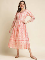 Thumbnail for Peach Cotton Paisley Printed Fit & Flare Dress - Yukti - Distacart