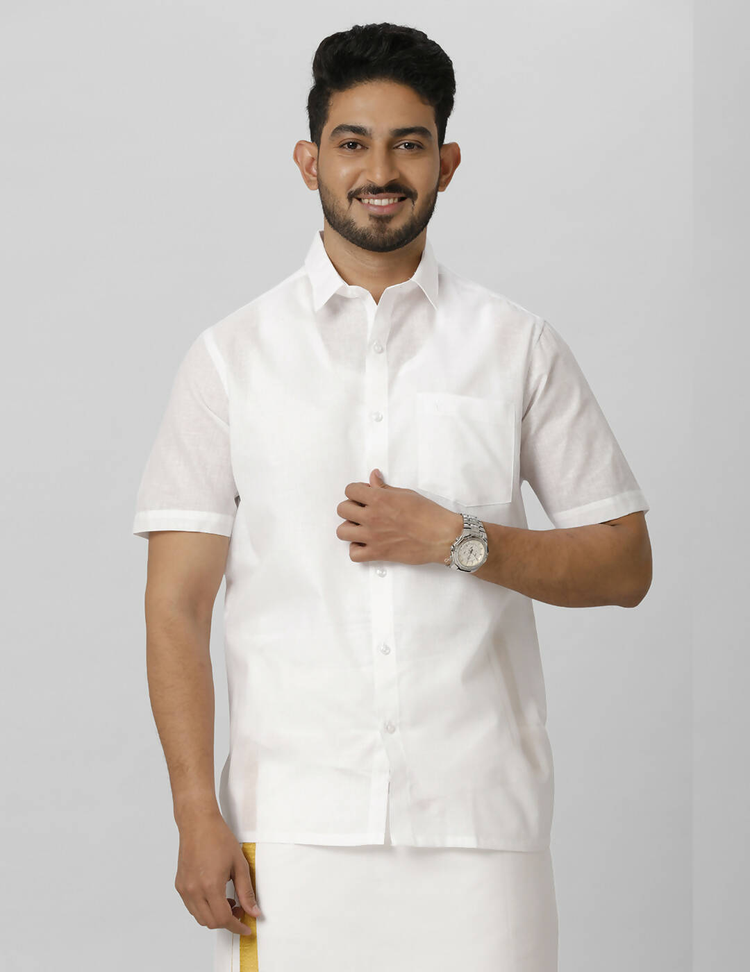 Ramraj Cotton Mens Half Sleeve Formal Poly Cotton White Shirt - Distacart