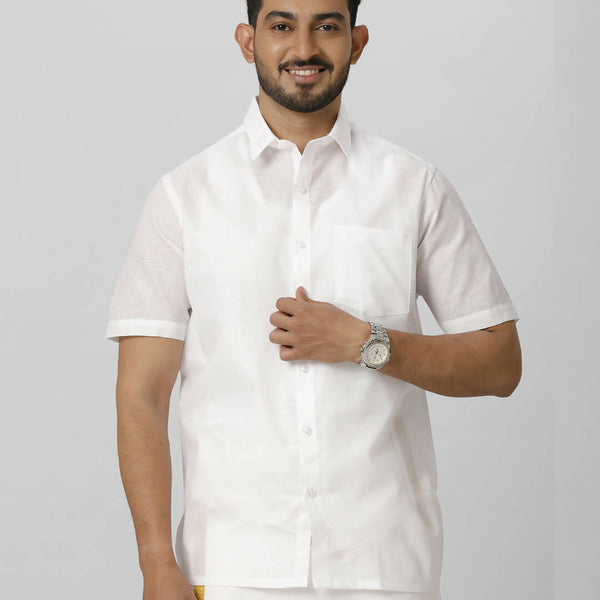 Ramraj Cotton Mens Half Sleeve Formal Poly Cotton White Shirt - Distacart