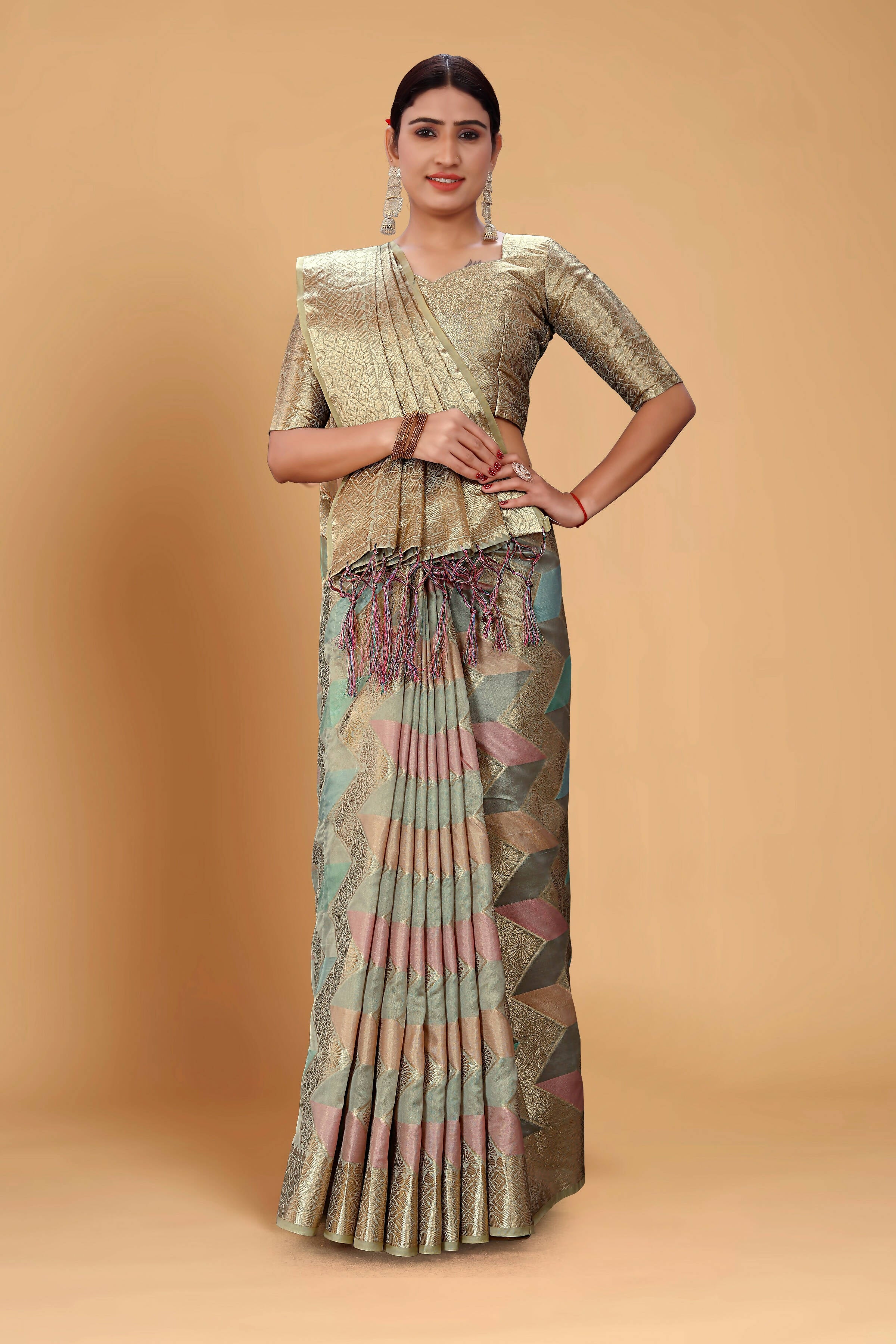 Grey Soft Organza Woven Design Saree With Unstitched Blouse Piece - Zaara - Distacart
