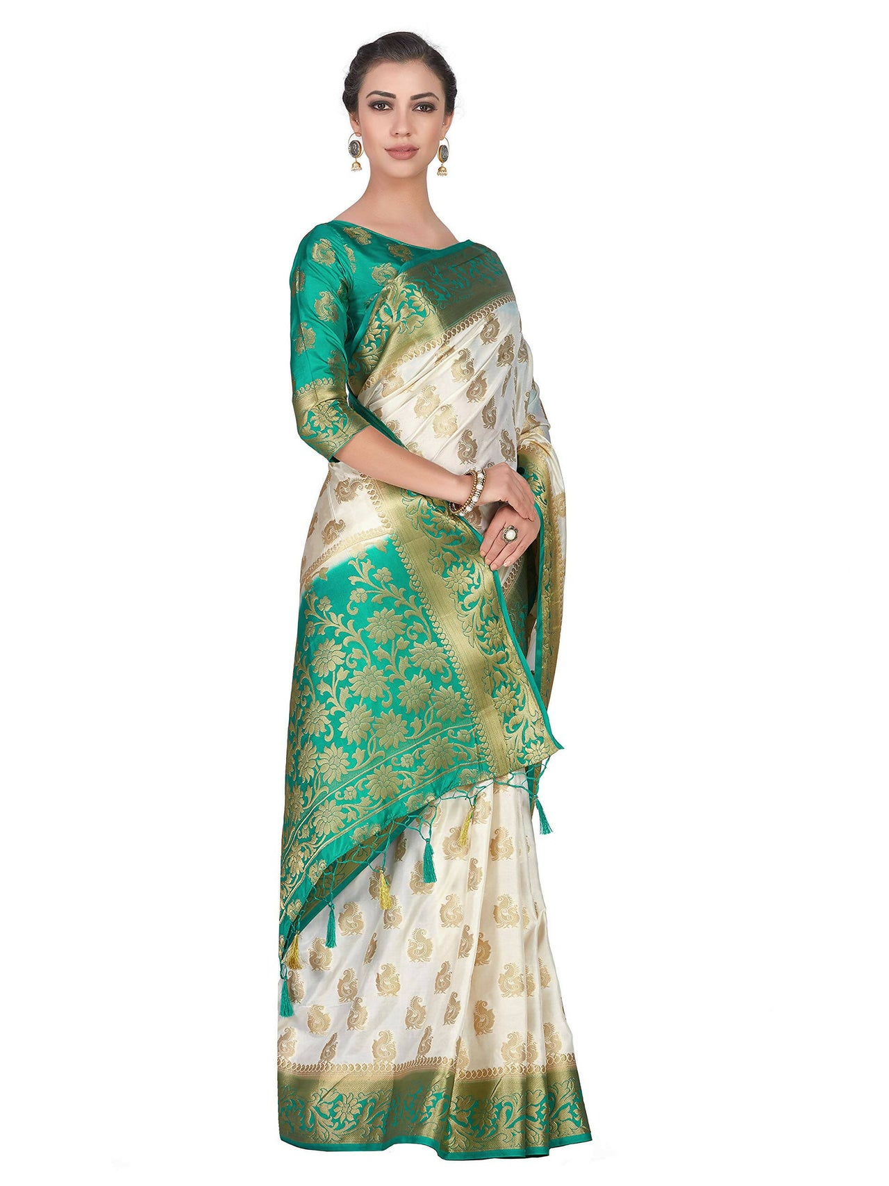 Mimosa Women's Kanchipuram Silk Beige Saree - Distacart