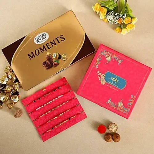 Pretty Designer Rakhi Set With Ferrero Rocher Moments Pack