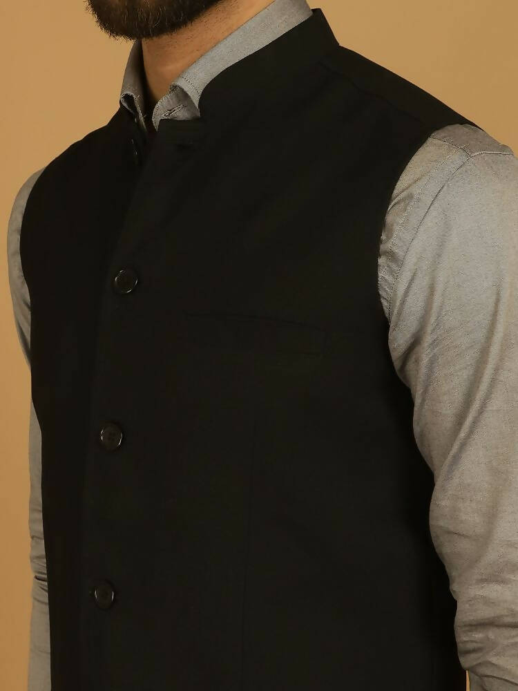 Even Apparels Nehru Jacket With Welt Pockets - Black - Distacart