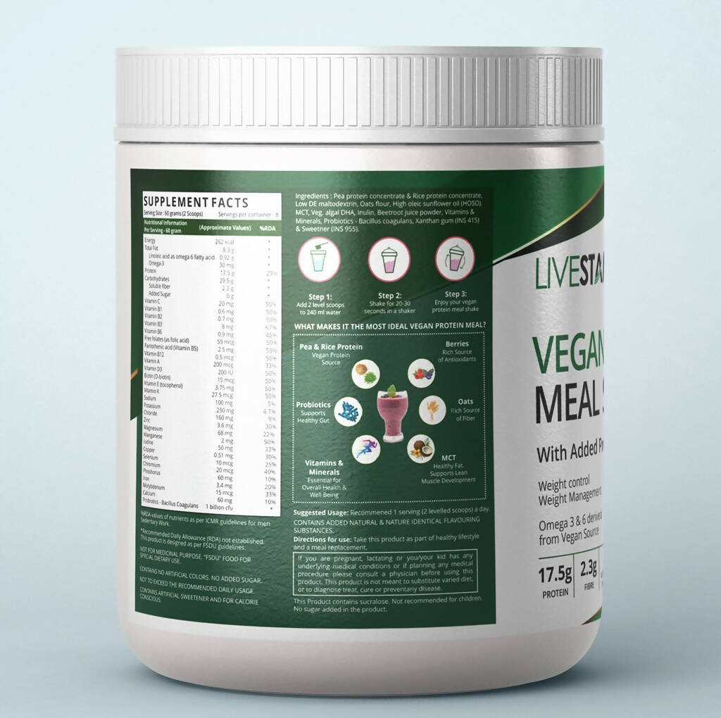 Livestamin Vegan Protein Meal Shake - Mixed Berry Flavour - Distacart
