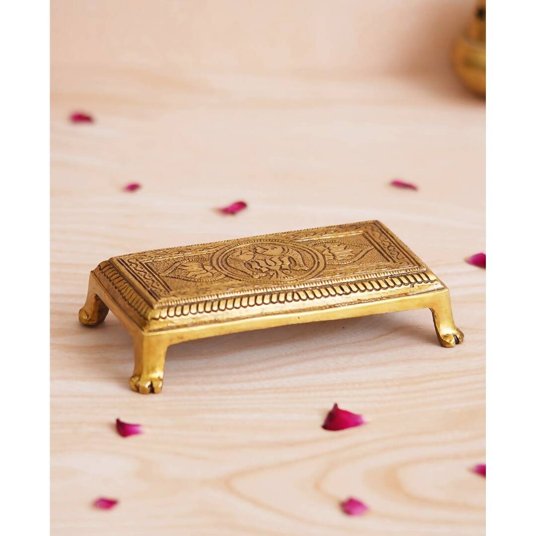 eCraftIndia Beige Lotus Flowers Engraved Pooja Chowki - Distacart