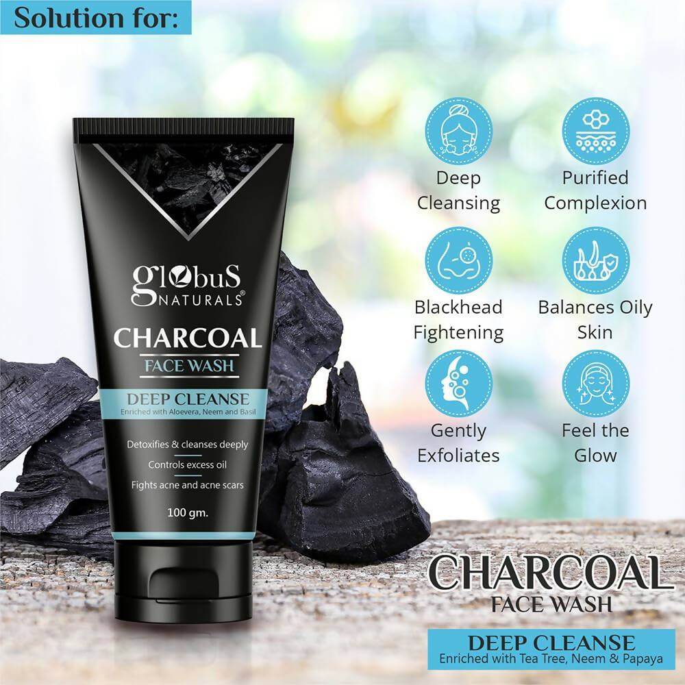 Globus Naturals Anti Pollution & Anti Acne Charcoal Face Wash - Distacart