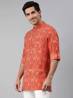 Thumbnail for Janasya Men Orange & White Striped Kurta - Distacart