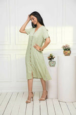 Thumbnail for Myshka Women Ethnic Motifs Rayon A-Line V-Neck Green Dress - Distacart