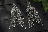 Thumbnail for Mominos Fashion Johar Kamal Silver-Plated Oxidised Parrot Design Earrings - Distacart