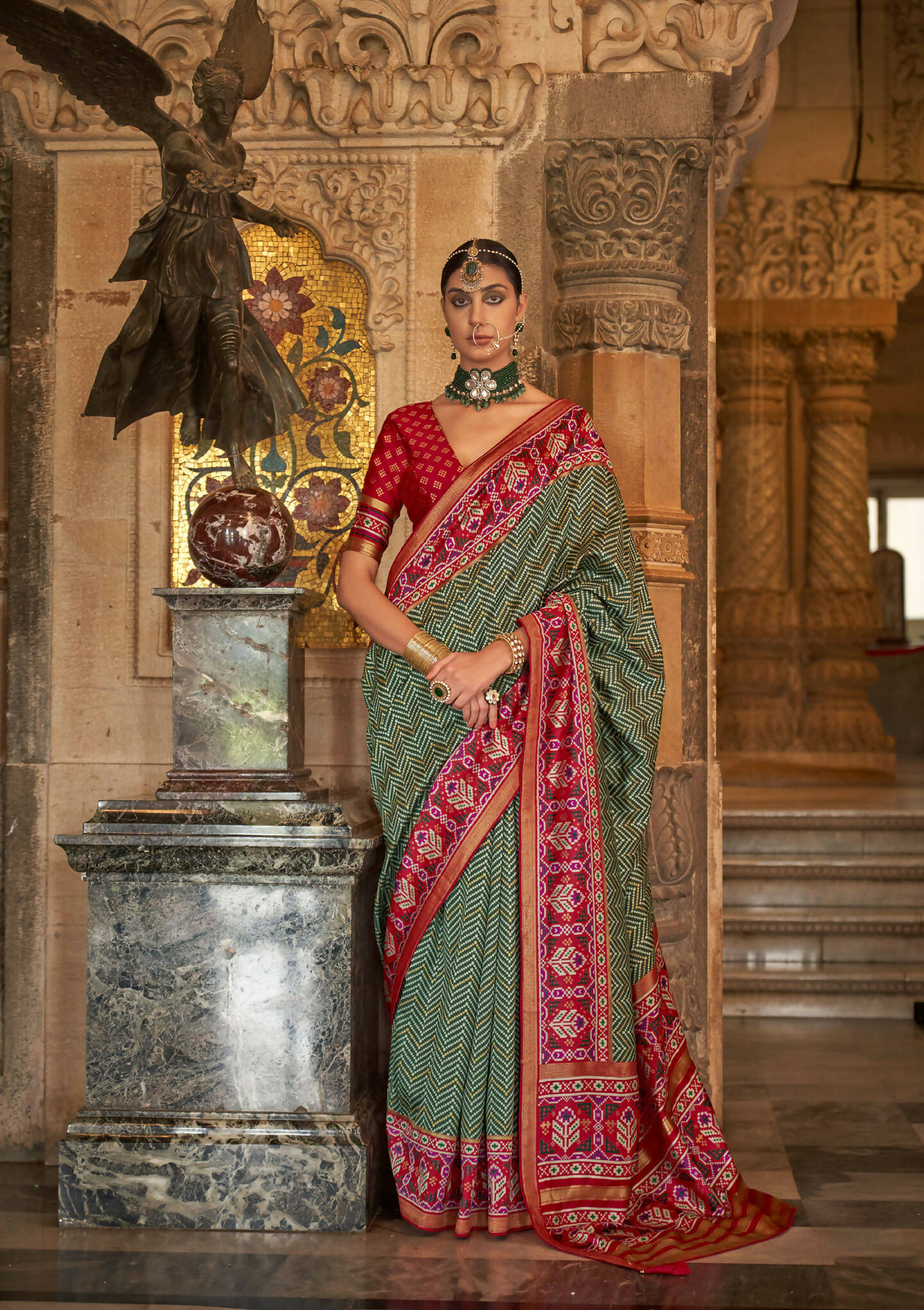 Siam Green Banarasi Weaving, Ultra Aqua Finish, Zari Work Banarasi Silk Saree - Rath Kunti - Distacart
