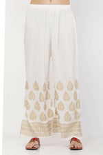 Thumbnail for PAVONINE White Color Golden Printed Rayon Fabric Sharara For Women - Distacart