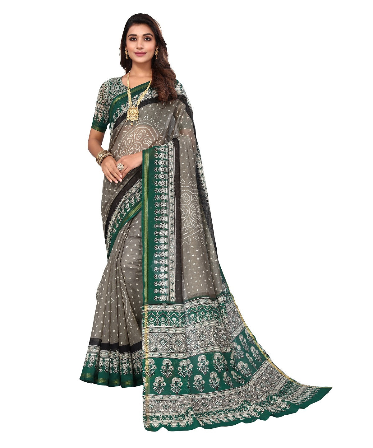 Vamika Linen Jari Border Grey Bollywood Style Saree - Distacart