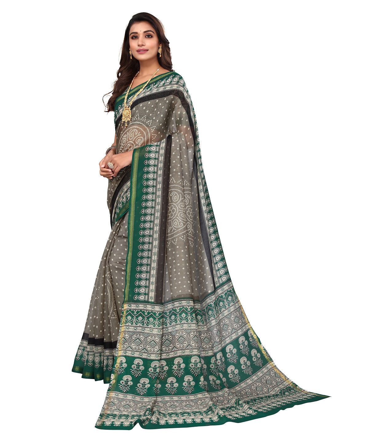 Vamika Linen Jari Border Grey Bollywood Style Saree - Distacart