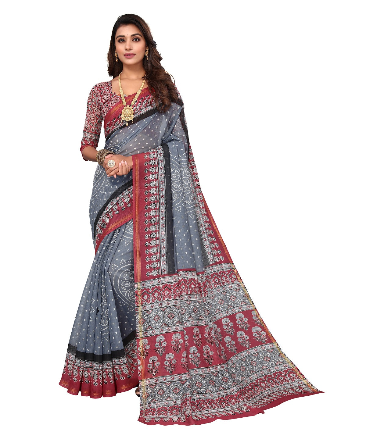 Vamika Linen Jari Border Grey Bollywood Style Saree - Distacart