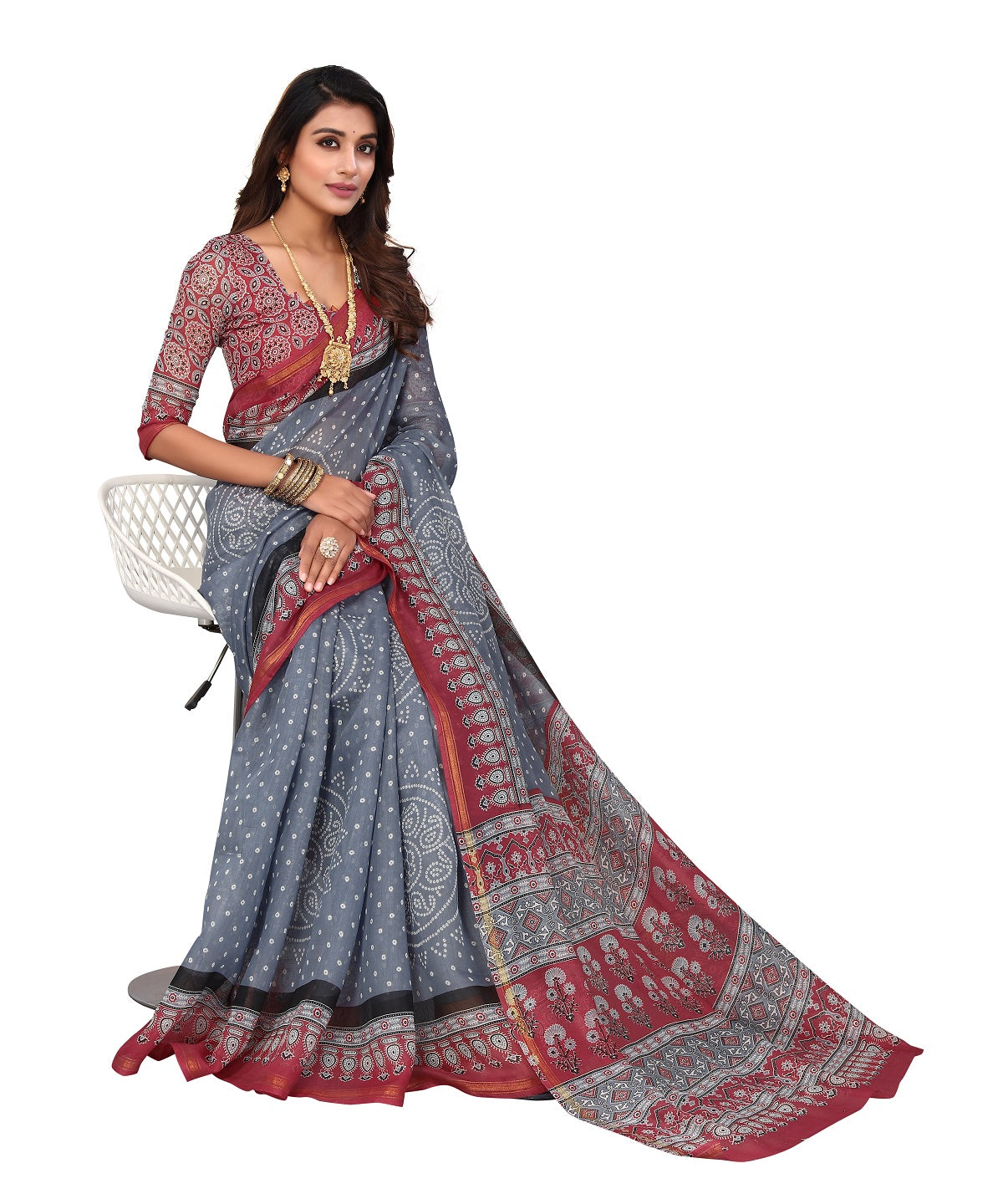 Vamika Linen Jari Border Grey Bollywood Style Saree - Distacart