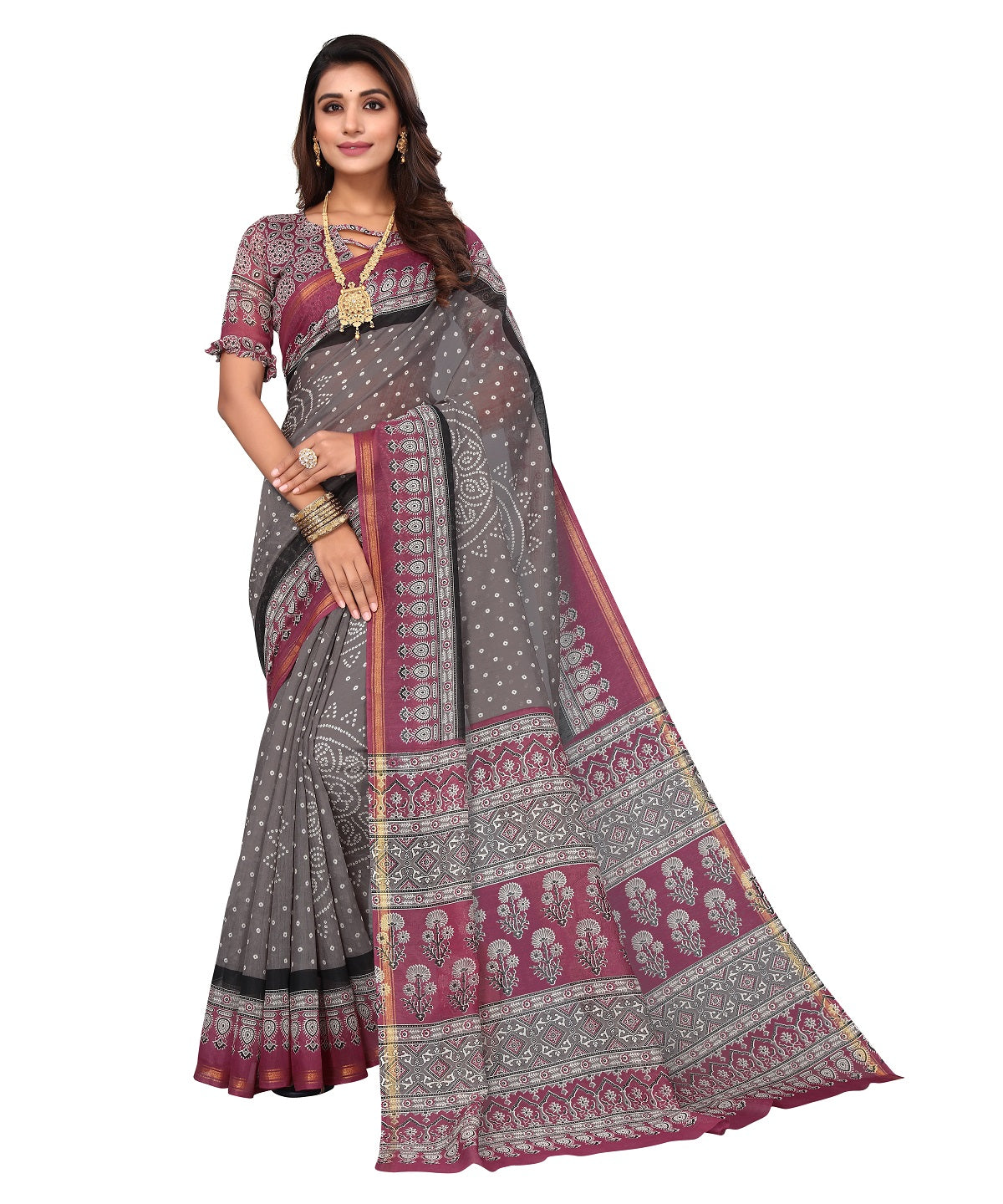 Vamika Linen Jari Border Grey Bollywood Style Saree - Distacart